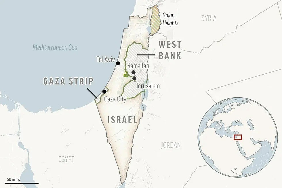 | Photo: AP : Map of Israel and Palestine |